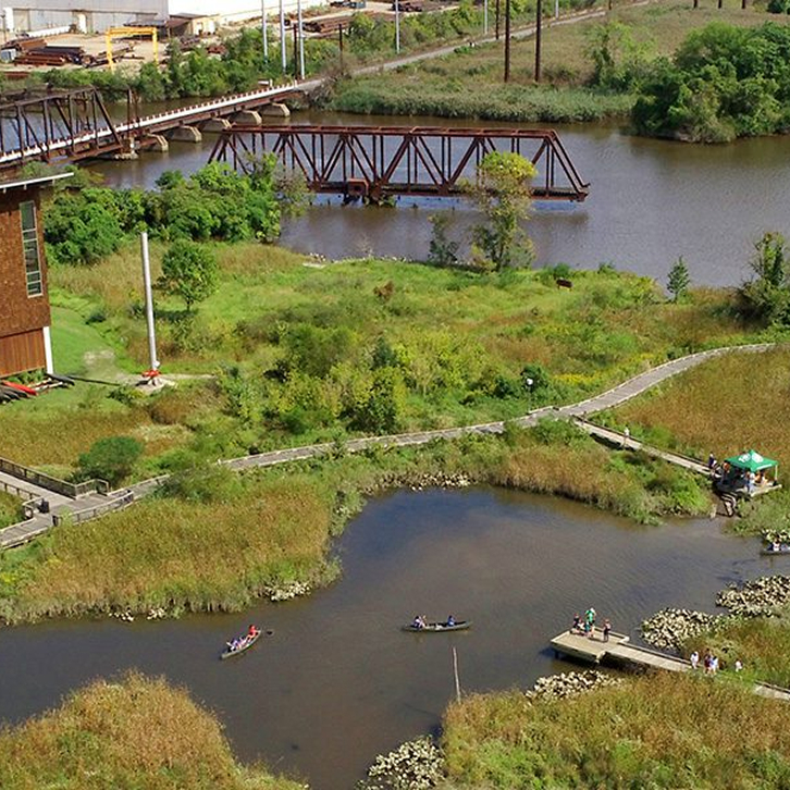 Wetland and boardwalk at the DuPont Environmental Education Center.